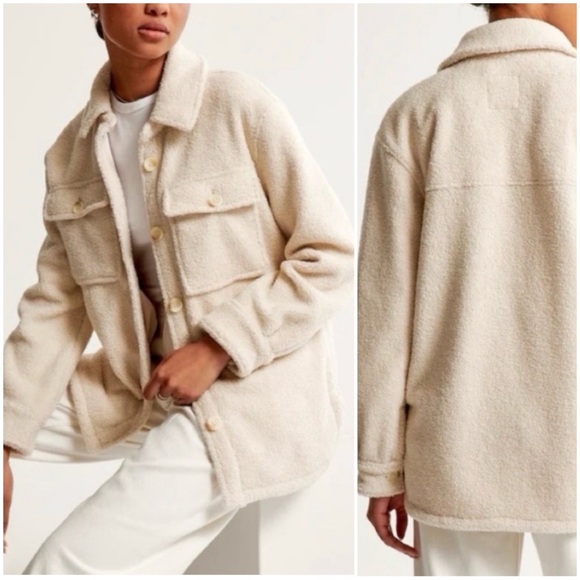 ✖️SOLD✖️•ABERCROMBIE & FITCH• Sherpa Shirt Jacket in Taupe Size XXL - Picture 14 of 14